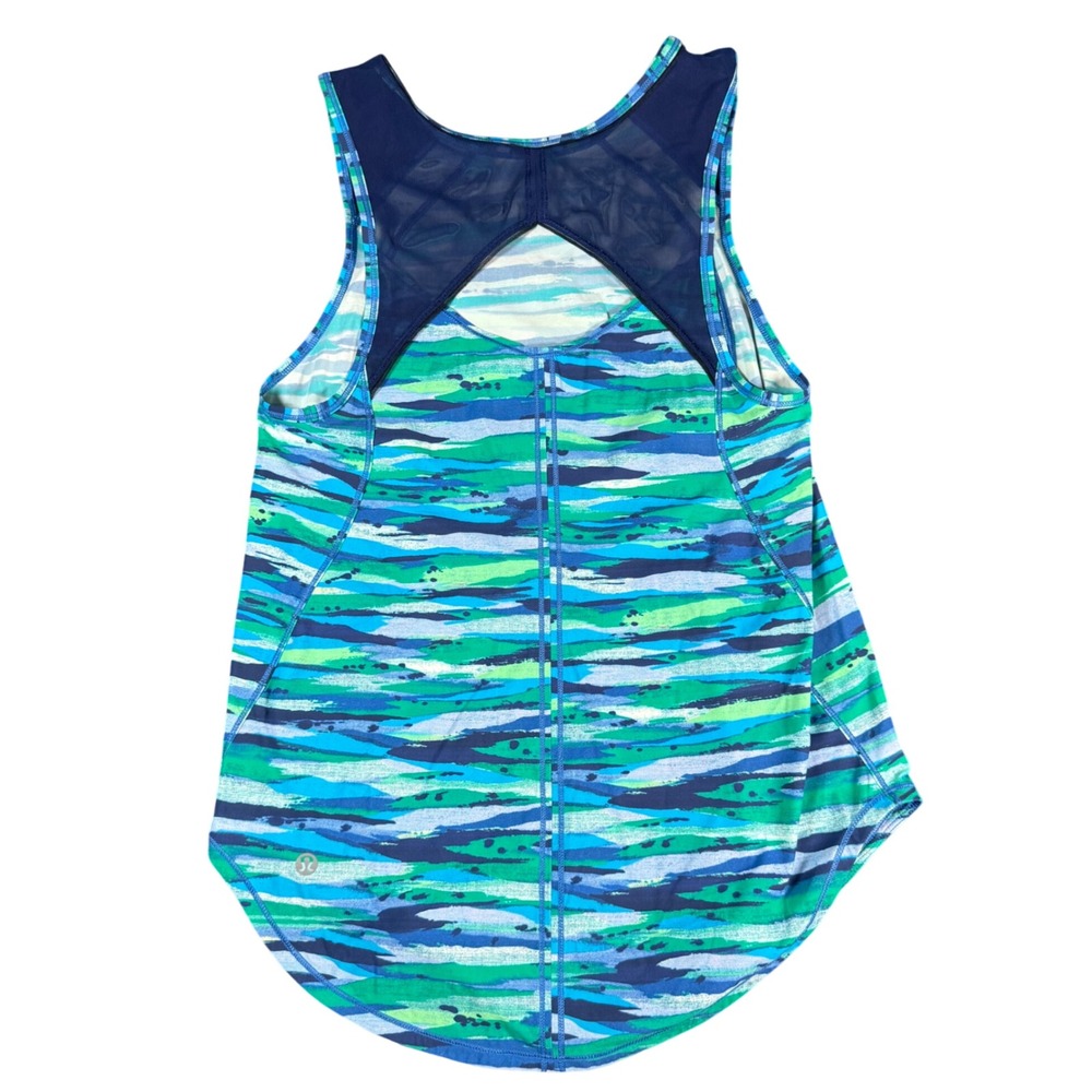 Lululemon Sculpt Tank Top Women 6 Blue Green Abstract Mesh Back Workout Running